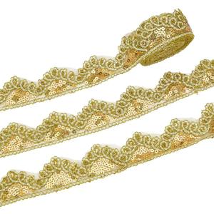 FINGERINSPIRE 10 Yards Gold Beaded Lace Trim Sequinned Ribbon 1.8inch Polyester Sequin Ribbon Sewing Lace Mesh Trim Decoration for Crafts Clothing Home Decor