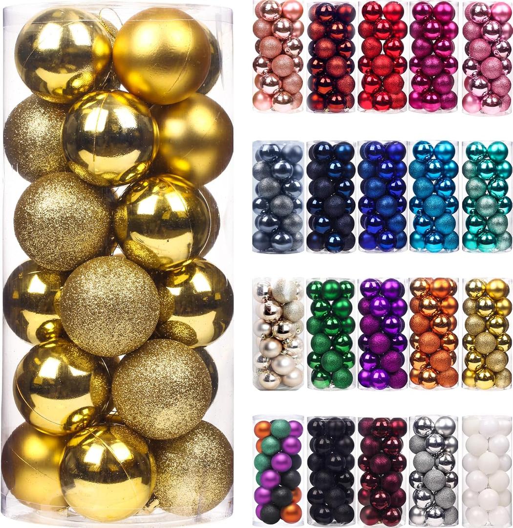 Emopeak 144Pcs Mini Christmas Balls Ornaments for Xmas Tree - 1.2 Inch Small Shatterproof Christmas Tree Decorations Hanging Ball for Holiday Wedding Party Decoration Gold