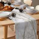 Marble Table Runner-Cotton Linen-Long 120 inches White Gray Gold Dresser Scarves, Texture Table Runner for Kitchen Coffee/Dining/Sofa/End Table Bedroom Home Living Room, Scarves Decor for Holiday Dinner