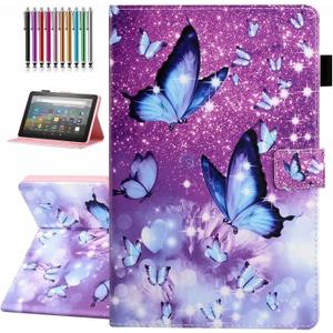 Case for All-New Amazon Fire HD 10 & 10 Plus (13th/11th Generation, 2023/2021 Release), Pen Holder, Premium PU Leather Stand Cover with Smart Auto Wake/Sleep, Butterfly
