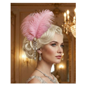 2 Pcs Women Victorian Hair Accessories Includes Ostrich Feather and Pearl Tassel Barrette Clip for 18th Century Renaissance Queen Blonde Beehive Cosplay Decor