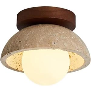 Mid Century Modern Hallway Ceiling Light White Milk Shade Small Marble Natural Stone Ceiling Light Wood Vintage Farmhouse Close to Ceiling Lamp for Bathroom Kitchen Corridor Entryway