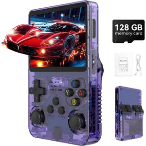 R36s Pro Retro Handheld Game Console, 3.5in IPS , 128GB Preloaded with 40000+Classic Games, Portable Game Console,30 +Game Emulator, Linux System,3500mah Rechargeable Battery (128G Purple)
