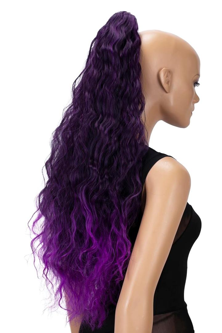 CAISHA 28" Extra Long Voluminous Wavy Ponytail Hairpiece Heat-resistant Synthetic Fibres With Butterfly Clip Purple Mix H723