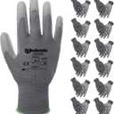 ANDANDA Multi-Package Safety Work Gloves, Seamless Knit Work Gloves with PU Coated, Ideal Work Gloves Men for General Work (Grey-12 Pairs)