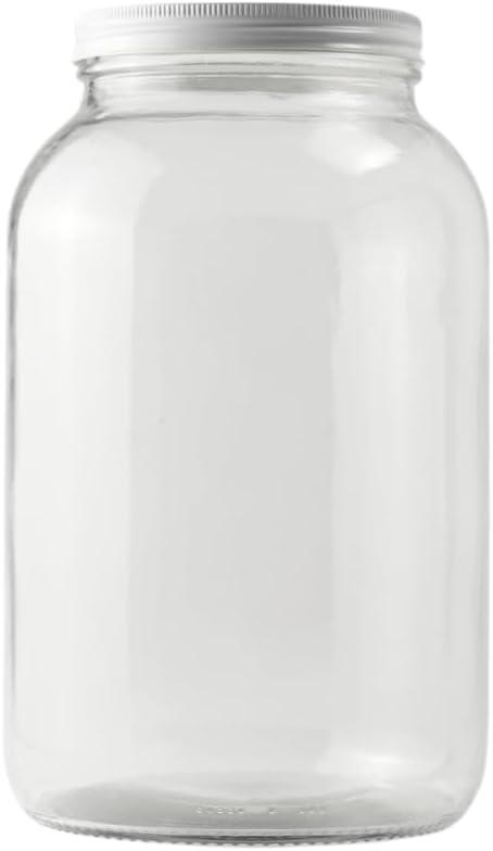 1 Gallon Glass Jar with Lid | 4-Pack Wide Mouth Set with 5 Metal Caps
Heavy-duty 1 Gallon Mason Jars Wide Mouth for fermenting, pickling and sourdough |