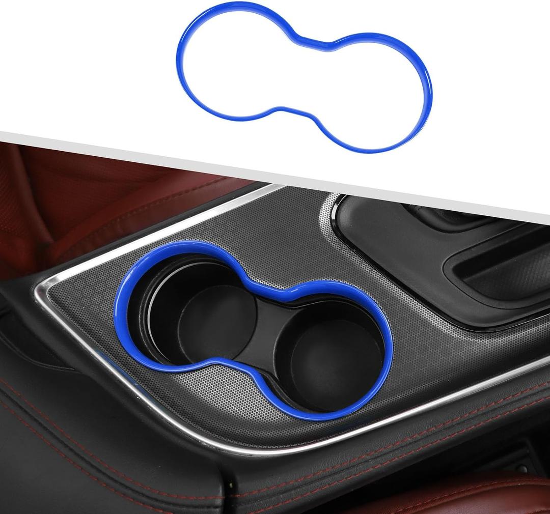 JeCar Front Cup Holder Cover Trim Interior Accessories Compatible with 2015-2020 Dodge Challenger (Blue)