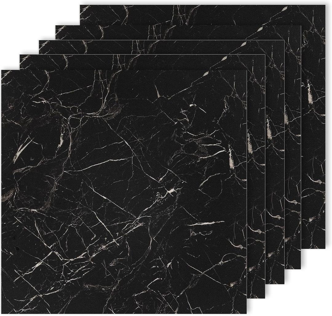 12 Sheets Peel and Stick Backsplash Tiles, 11.8"x11.8" Black Stick on Wall Tiles, Self Adhesive Marble Tile Sticker, Waterproof Wall Decals for Kitchen Bathroom Laundry Room 02
