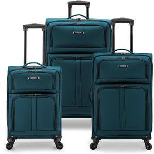 U.S. Traveler Anzio Softside Expandable Luggage with Spinner Wheels, Teal, 3-Piece Set (22/26/30)