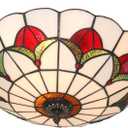 Tiffany Style Ceiling Light 16 Inch Stained Glass Flush Mount Ceiling Light for Bedroom Chandelier Vintage Pendent Light Fixtures (16 Inch White Red)