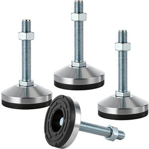 4PCS Heavy Duty Leveling Feet, M16 Thread Adjustable Leveler Feet, 3.14 in Anti-Vibration Rubber Base, 2204 lbs Load Capacity, Carbon Steel Leg Leveler for Workbench, Machine (Black-A, D80xM16x100)