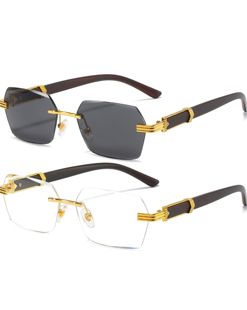 AIEYEZO Retro Rimless Sunglasses Rectangle Unisex Vintage Frameless Sun Glasses Fashion Square Tinted Glasses