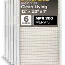 Filtrete 12x20x1 Air Filter, MPR 300, MERV 5, Clean Living Basic Dust 3-Month Pleated 1-Inch Air Filters, 6 Filters