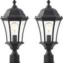 Cast Aluminum 24" Large Outdoor Post Light Bronze Exterior Pole Lights Fixture with Seeded Glass Outside Garden Post Lamp with 3" Pier Mount for Driveway, Yard, 2 Pack