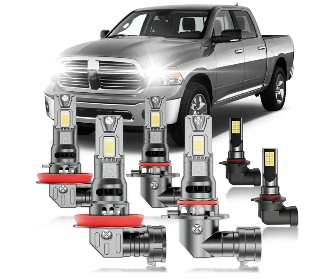 for 2013-2018 Dodge Ram 1500 Fog Lights Bulbs Combo, 6pcs Super Bright White Dual Beam and Fog Lights Blubs Package, 1:1 Size as Stock Bulbs, Plug and Play