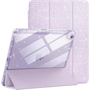 JETech Glitter Case for iPad Air 13-Inch M4/M3/M2 (2026/2025/2024) with Pencil Holder, Cute Sparkly Slim Cover for Kids and Girls, Shiny Clear Back Shell (Purple)