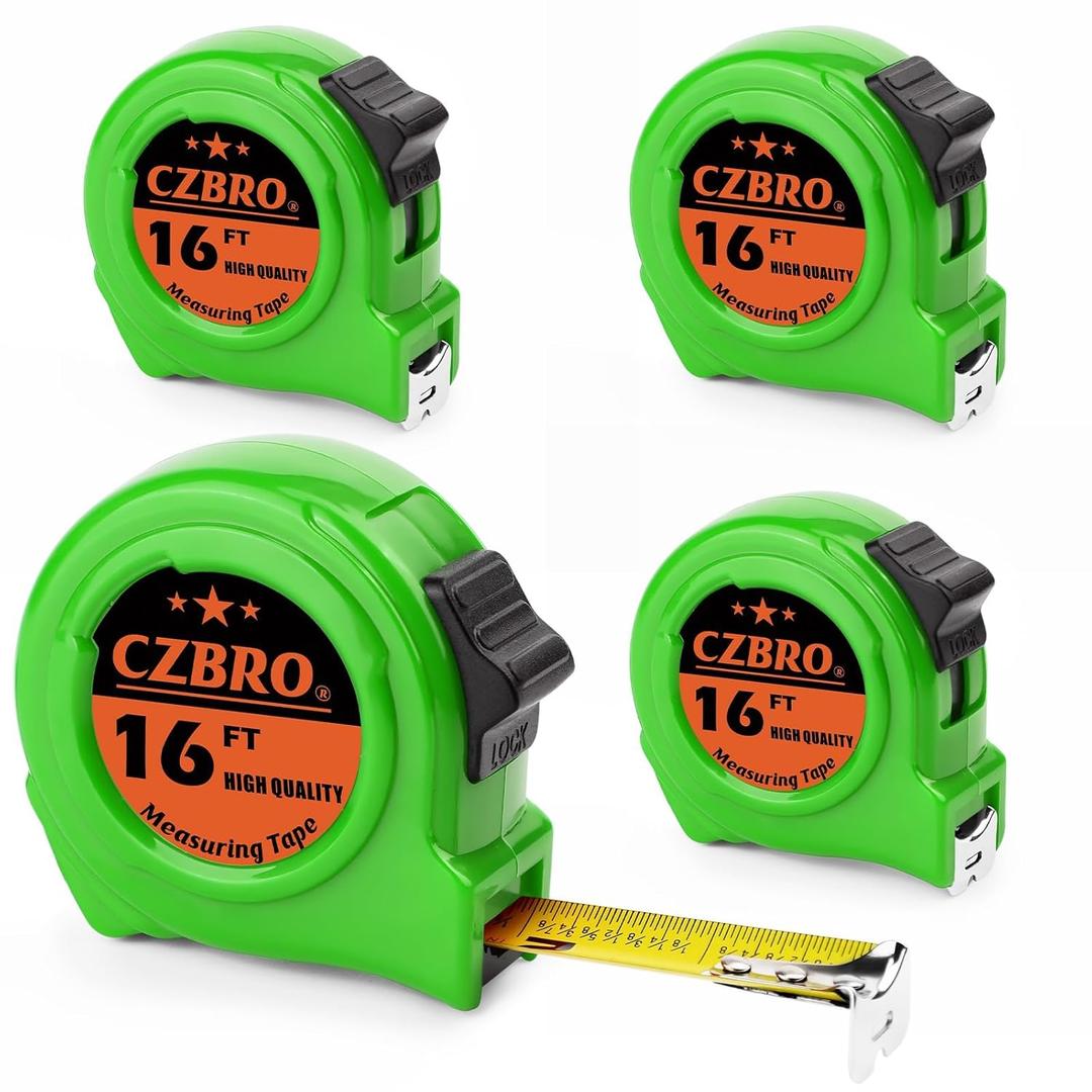 4 Pack Green Tape Measure 16 FT, Easy Read Measuring Tape Retractable with Fractions 1/8 (4, Green, 16 FT)
