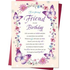 Floral Butterfly Birthday Card Gift for Best Friend Sister Women, 5x7 inch