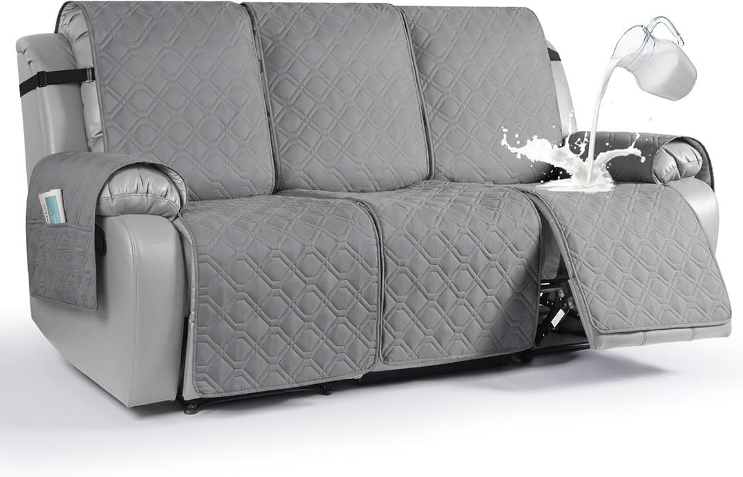 VANSOFY Waterproof Recliner Couch Covers, Sofa Covers 1-Piece Washable Reclining Sofa Cover Non-Slip Furniture Protector with Elastic Straps Pocket for Dogs, Pets(Light Gray,3 Seater) VANSOFY Waterproof Recliner Couch Covers, Sofa Covers 1-Piece Washable Reclining Sofa Cover Non-Slip Furniture Protector with Elastic Straps Pocket for Dogs, Pets(Light Gray,3 Seater)