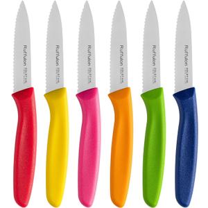 Stainless Steel Paring Knife With Serrated Blade, 6 Pieces Set Vegetable and Fruit Knife, Ultra Sharp Small Kitchen Knife, Colorful Paring Knives with PP Plastic Ergonomic Handle.