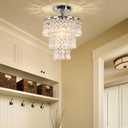 FRIXCHUR Small Crystal Chandelier Led Crystal Ceiling Lights 3 Tiers Crystal Raindrops Chandelier Pendant Lighting Fixture Decoration for Bedroom Hallway Living Room,Chrome,E26