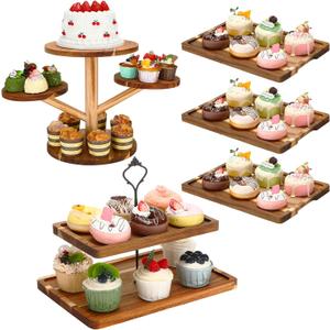 Havawish 5 Pcs Dessert Stand Set 2 Tier Cake 4 Tier Cupcake Tower Trays
