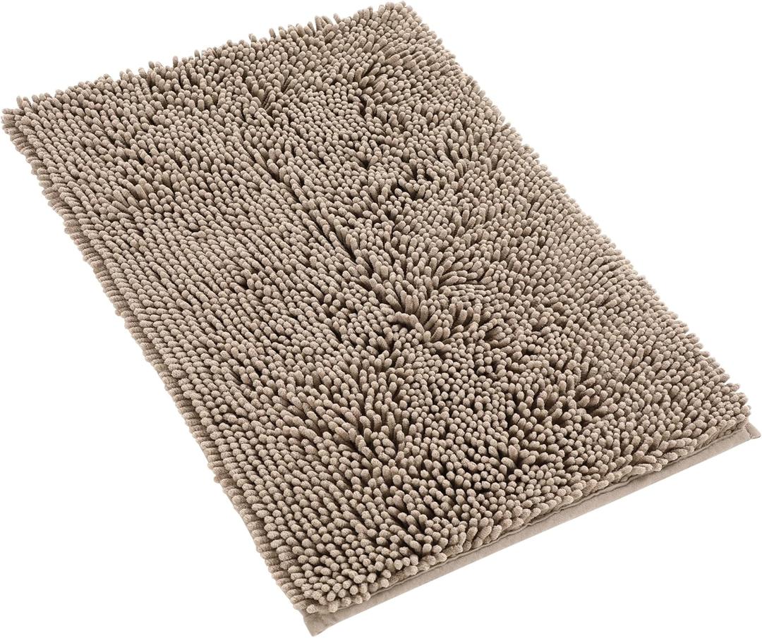 Yimobra Chenille Bathroom Rugs - 24"x17" Super Luxury Soft & Absorbent Quick Dry - Non Slip Bath Mat for Tub Shower - Machine Washable - Pale Khaki