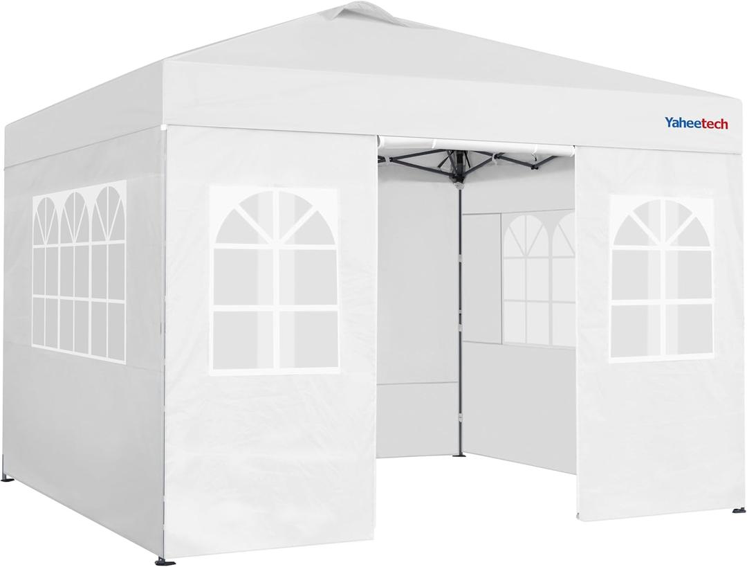 Yaheetech 10x10 FT Pop Up Canopy Tent with 4 Side Walls & One-Push Setup & Roller Bag, Outdoor Heavy-Duty Instant Event Tent for Garden/Wedding/Party, White