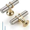 Brushed Nickel and Brushed Brass Cabinet Knobs Handles, Single Hole Modern T-Bar Drawer Pulls, Decorative Hardware for Cabinets, Dressers, and Drawers, 15 Pack