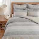 Levtex Home Sand Stripes Natural King/Cal King Comforter Set (106x94in) with 2 Pillowcases (36x20in) - Woven Jacquard Stripe - Tan, Chambray, Blue - Cotton King Size Comforter Set - Soft, Pre-Washed