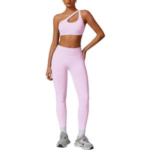 ABOCIW Women Workout Sets Seamless High Waist Scrunch Butt Lifting Gym Leggings Cutout One Shoulder Sports Bra (Small, Light Pink)