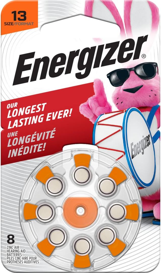 Energizer Hearing Aid Batteries Size 13, Orange Tab (8 Battery Count)