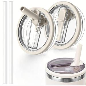 2 Pcs Stanley Lid Replacement 40 Oz,Flip Straw Reusable Stanley Cup Lids Spill Proof 40oz, H2.0 Quencher Protour Tumbler, Spill Proof Cover, Spill-Proof Design, Quencher Cup Accessories (CREAM)