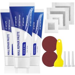 SEISSO Drywall Repair Kit, Wall Mending Agent*3(100g), Wall Patch*4, Scraper and Sandpaper*2, Wall Repair Paste Kit for Wall Cracks, Graffiti, Whitewall Hole Filler and Plaster Dent Repair