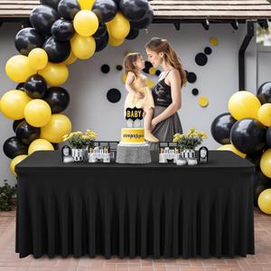 PARTISKY Black Spandex Tablecloth for 6ft Rectangle Tables, Stretchable Table Cover Skirt for Folding Tables Weddings Parties Banquets Events Trade Shows and Dessert Table (72" x 30", Rectangular)
