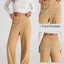 EVALESS Womens High Waist Button Stretchy Work Pants Straight Leg Office Dress Pant Business Casual Trousers with Pocket (Beige, XL)