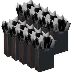 qiqee 10PCS Black Mini Gift Bags with Tissue Paper Handles 6.3"x4.7"x2.4" Small Size Present Party Favor 10pcs Bags, Tissue Paper