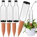 4 Pack Plant Watering Devices with 4 Pcs Terracotta Self Watering Spikes and 4 Pcs 26 oz Plastic Bottles with Adjustable Control Valve Switch for Indoor Outdoor Plants Vacation