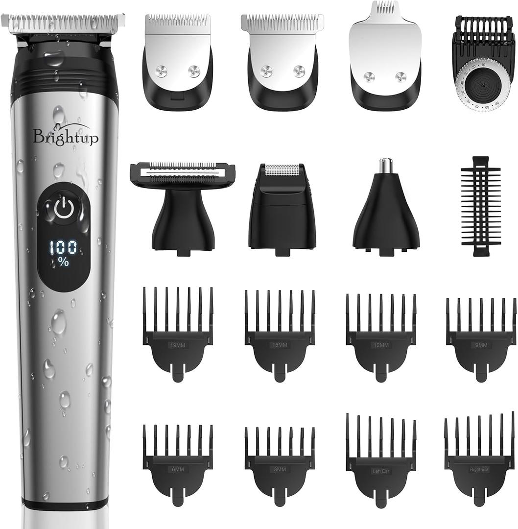 Brightup Beard Trimmer for Men, 2000mAh Rechargeable Electric Razor, 4 Hrs Cordless Hair Clippers Trimmers Set, Waterproof Mens Grooming Shaving Kit for Face, Mustache, Body, Ear, Nose, Gifts for Men