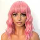 Synthetic Pink Bob Wig with Bangs for Women Loose Wavy Wig Shoulder Length Cosplay Daily Party Wig for Women (Pink, Short)