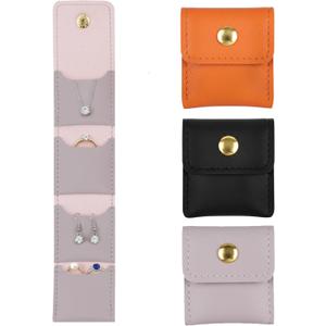 5 x Mini Travel Jewelry Bag  Foldable Jewelry Organizer, Tangle-Free Design with At-a-Glance Compartments for Necklaces, Earrings & Rings | Compact Everyday Carry | 3 Pack (Black, Orange, Lavender)