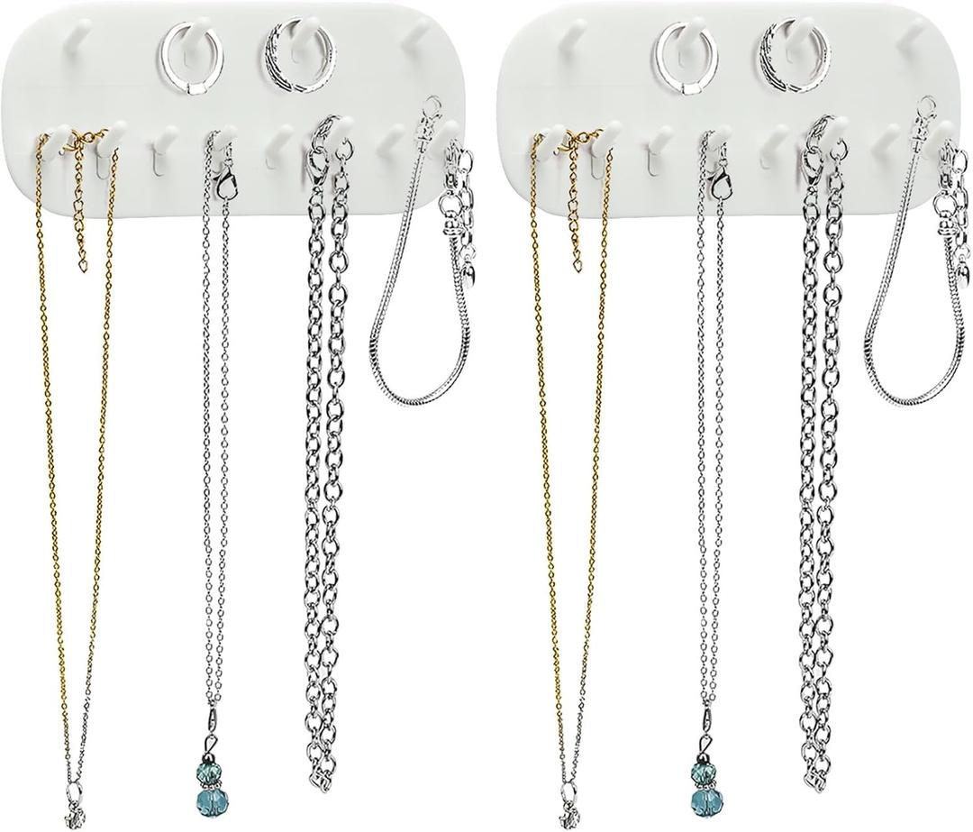 2 Pcs Necklace Holder Wall Mounted, Jewelry Organizer Hanging with 12 Hooks for Necklaces, Chains, Rings, Bracelets