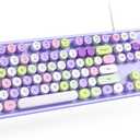 Wired Keyboard, 104 Keys Full-Sized Typewriter Keyboards, USB Office Keyboard with Number Pad, Caps Indicators, Foldable Stands for Windows, PC, Laptop, Desktop (Purple Colorful)