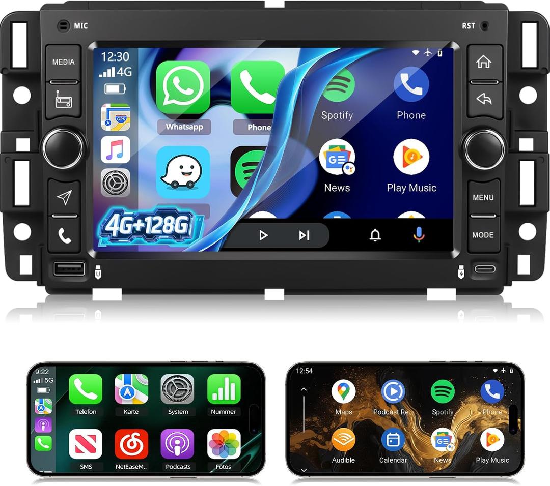 [4+128G] Volxcereo Car Radio for Chevrolet Chevy Silverado GMC Sierra Yukon 2007-2013 Hummer H2 2008-2009, 7 inch Android Incell Touchscreen Stereo with Carplay/Android Auto, GPS/WiFi/Bluetooth/SWC