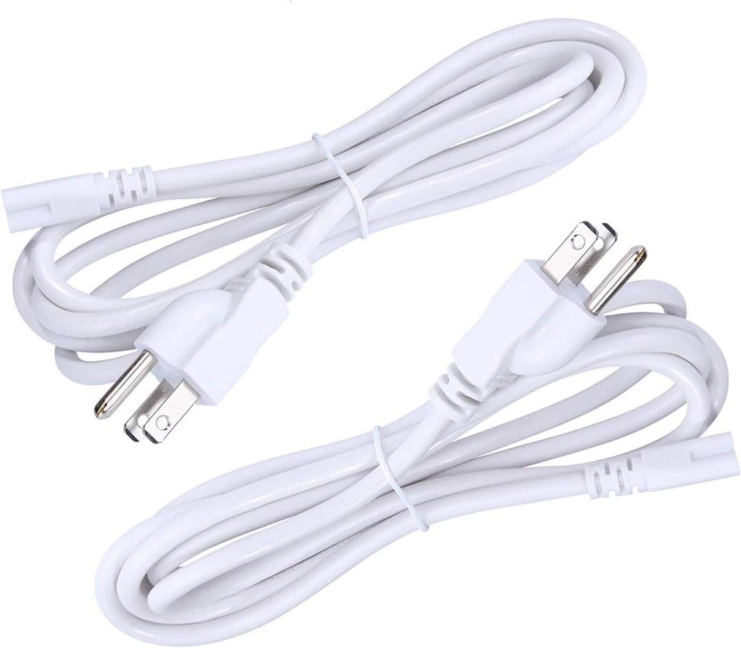 4ft US Plug Power Cable Wire for T5 T8 Double End 3Pin LED Tube, Extension Cord for Integrated LED Tube Light Bulb, White Color 5PACK