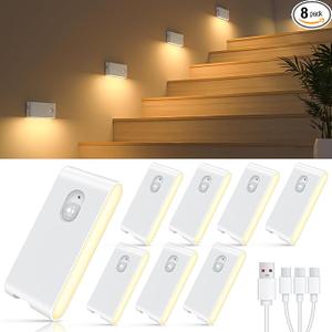WILLED Rechargeable Night Light, Warm White Stair Lights Indoor, Wireless Motion Sensor Night Light, Stick On Lights for Stairs, Hallway, Stairway, Bathroom, Bedroom, Kitchen, 10 Pack