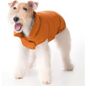 SPACE LION Dog Puffer Jacket, Down Winter Coat, Durable Outdoor Coat for Cold and Windy Conditions, Lightweight & Adjustable Fit Coats for Medium Dogs, (Orange, Size 14 Gift Box)