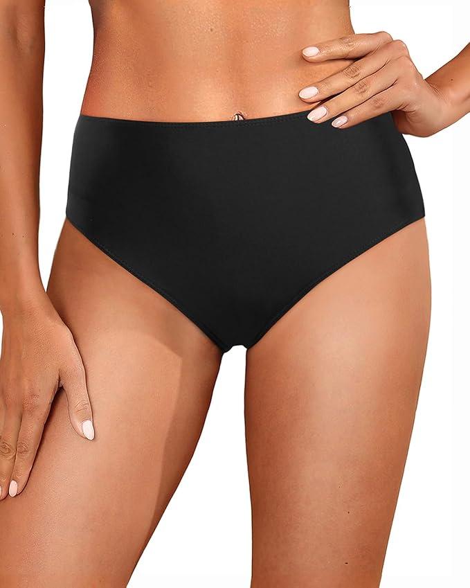 Tempt Me Women's High Waist Bikini Bottom - Full Coverage Bathing Suit Swim Bottom 2025 Swimsuit Swimwear, Extra Large, Black 
