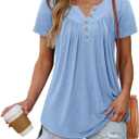 Women's Summer Tops Short Sleeve Shirts Henley Loose Fit Tunic Ladies Flowy Blouse Plus Size (Blue, M)