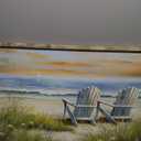Framed Beach Coastal Wall Art: Wooden Relaxing Seaside Chair Picture Artwork Ocean Sea Grass Seascape Painting Print Decor for Bedroom Living Room Office 40x20 inch (40L" x 20W", Beach 02)